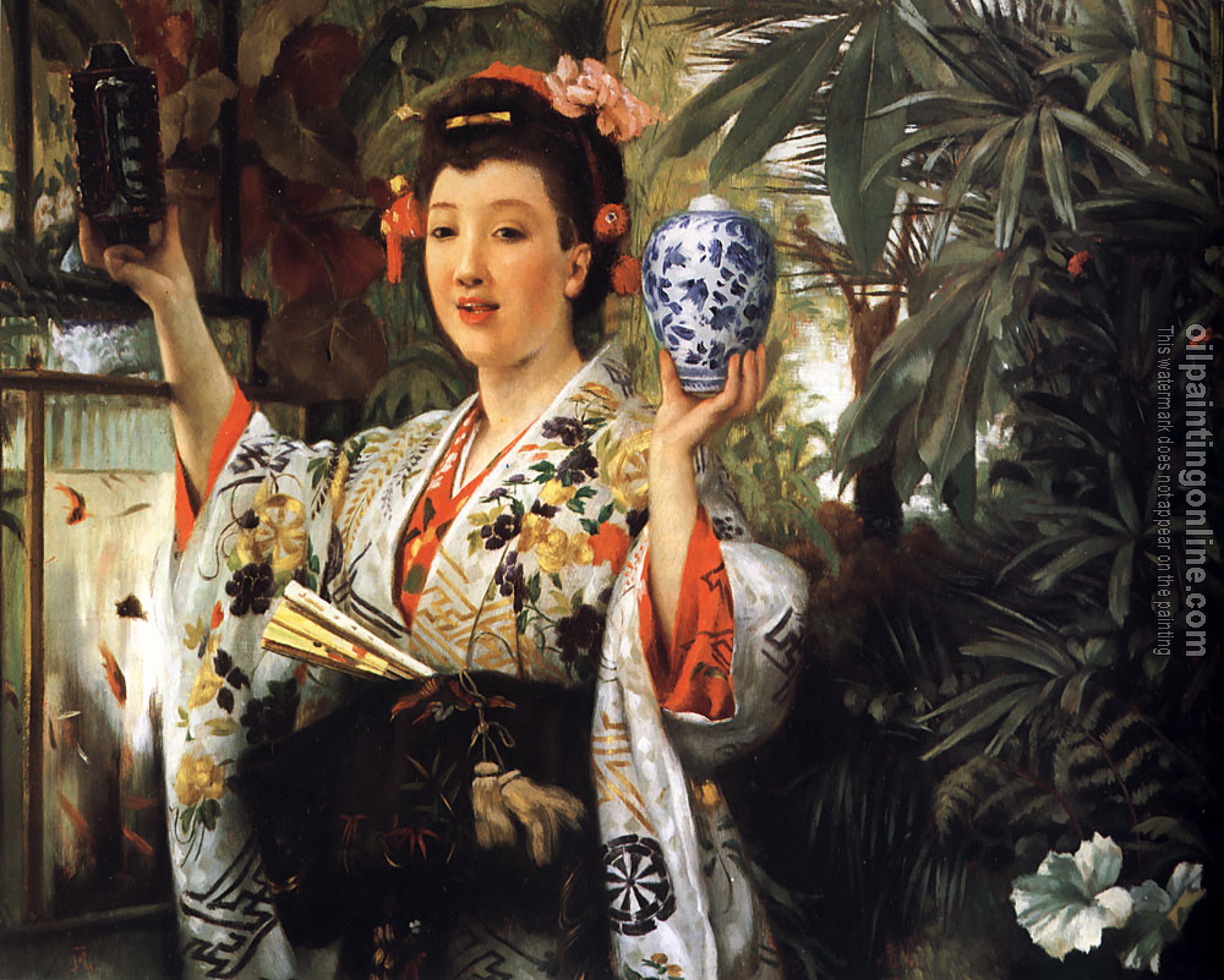 Tissot, James - Young Lady Holding Japanese Objects